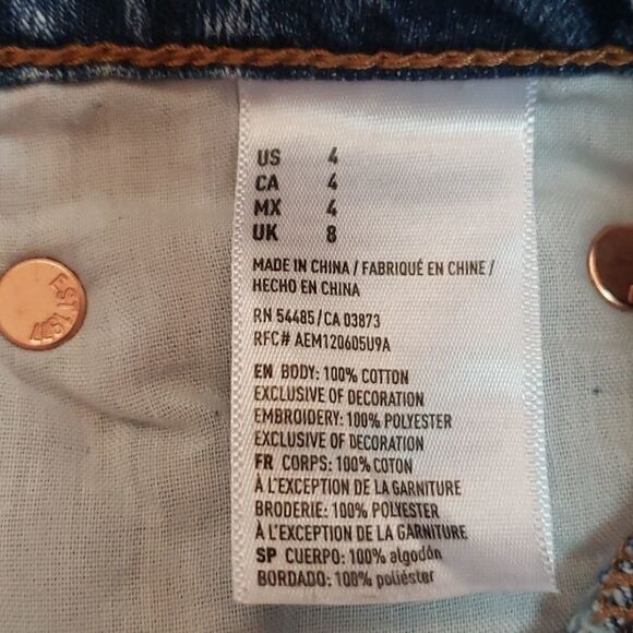 𝅺AEO FLORAL EMBROIDERED TRENDY DISTRESSED OPEN HEM JEAN MINI SKIRT - Picture 13 of 16